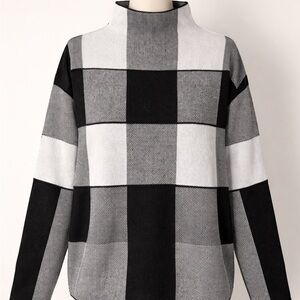 Tahari Black and White Checkered Turtleneck Sweater